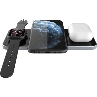 Prestigio ReVolt A5, 3-in-1 wireless charging station for iPhone, Apple Watch, AirPods, wilreless output for phone 7.5W/<wbr>10W, wireless output for AirPods 5W, wireless output for Apple Watch 2.5W, material: aluminum+tempered glass, black+space grey color. - Metoo (6)