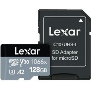 LEXAR Professional 1066x 128GB microSDHC/microSDXC UHS-I Card SILVER Series with adapter