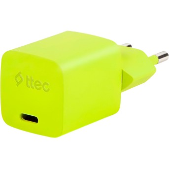 ttec SmartCharger GAN 20W PD Travel Fast Charger + USB-C - Lightning Cable 120cm, Neon Yellow в Metoo.kz - Metoo (2)