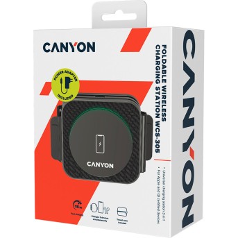 CANYON WS-305, Foldable 3in1 Wireless charger with case, touch button for Running water light, Input 9V/<wbr>2A, 12V/<wbr>1.5AOutput 15W/<wbr>10W/<wbr>7.5W/<wbr>5W, Type c to USB-A cable length 1.2m, with charger QC 18W EU plug, Fold size: 97.8*72.4*25.2mm. Unfold size: 272 - Metoo (9)