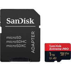 SanDisk Extreme PRO microSDXC 1TB + SD Adapter + 2 years RescuePRO Deluxe up to 200MB/<wbr>s & 140MB/<wbr>s Read/<wbr>Write speeds A2 C10 V30 UHS-I U3, EAN: 619659188535