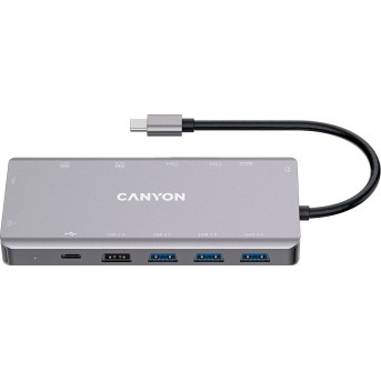 CANYON DS-12, 13 in 1 USB C hub, with 2*HDMI, 3*USB3.0: support max. 5Gbps, 1*USB2.0: support max. 480Mbps, 1*PD: support max 100W PD, 1*VGA,1* Type C data, 1*Glgabit Ethernet, 1*3.5mm audio jack, cable 15cm, Aluminum alloy housing,130*57.5*15 mm,DarK gra - Metoo (1)