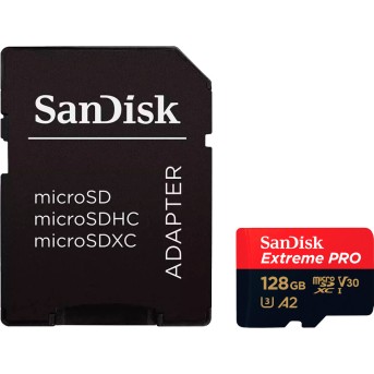 SanDisk Extreme PRO microSDXC 128GB + SD Adapter + 2 years RescuePRO Deluxe up to 200MB/s & 90MB/s Read/Write speeds A2 C10 V30 UHS-I U3, EAN: 619659188528 в Metoo.kz - Metoo (1)
