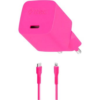 ttec SmartCharger GAN 20W PD Travel Fast Charger + USB-C - Lightning Cable 120cm, Neon Pink в Metoo.kz - Metoo (1)