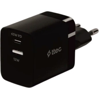 ttec SmartCharger 45W PD Duo Travel Charger USB-C+USB-A, Black - Metoo (1)