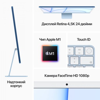 iMac 24-inch, A2438, BLUE, M1 chip with 8C CPU and 8C GPU, 16-core Neural Engine, 16GB unified memory, Gigabit Ethernet, Two Thunderbolt / USB 4 ports, Two USB 3 ports, 256GB SSD storage, MAGIC MOUSE 2-INT, MAGIC KEYBOARD W/ TOUCH ID-SUN - Metoo (18)