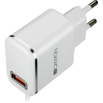 CANYON Universal 1xUSB AC charger (in wall) with over-voltage protection, plus lightning USB connector, Input 100V-240V, Output 5V-2.1A, with Smart IC, white(silver electroplated stripe), cable length 1m, 81*47.2*27mm, 0.059kg - Metoo (1)