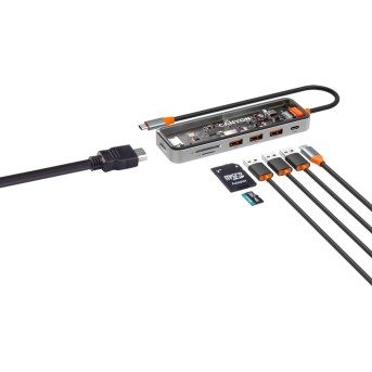 CANYON DS-13, USB-hub, Size: 137.9mm*42.7mm*15mm Weight: 167.5gCable length: 155mm Material: Zinc alloy+Tempered glass+TPE Port: Type-C To USB3.0*3(5Gbps)+SD/TF 3.0(5Gbps)+HDMI(4K@30Hz),Space Grey в Metoo.kz - Metoo (6)