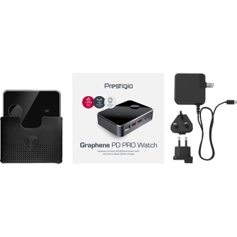 Prestigio Graphene PD PRO Watch Edition, fast charging powerbank, 20000 mAh, 2*USB3.0 QC, 1*Type-C PD, wireless charger 10W, Apple Watch wireless charger 2,5W, LED indicator, leather case, cable type C-USB, 60W adapter, aluminium and tempered glass, black - Metoo (7)
