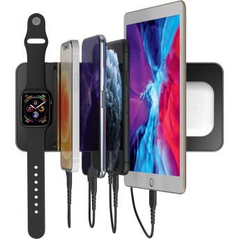 Prestigio ReVolt A6, 6-in-1 charger; 2 wireless interfaces: for all gadgets that support Qi wireless charging standard 5W/<wbr>7.5W/<wbr>10W and for Apple Watch 2.5W, 2*Type-C 18W(PD); 2*USB: 18W(QC3.0), black+space grey color. - Metoo (12)