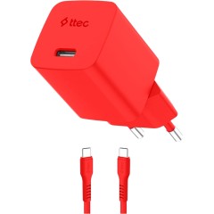 ttec SmartCharger GAN 45W PD Travel Fast Charger + USB-C - USB-C 3A Cable Neon Red..