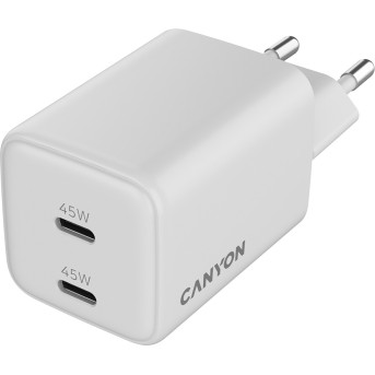 CANYON charger CU45AC GaN 45W 2xPD EU White в Metoo.kz - Metoo (4)