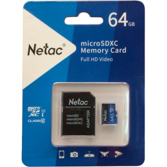 Netac MicroSD card P500 Standard 64GB, retail version w/SD adapter в Metoo.kz - Metoo (1)