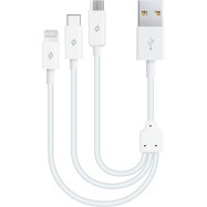 ttec Trio Charge / Data Mini Cable , Type-C , Lightning , Micro USB , 120cm , White..