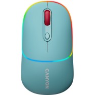CANYON MW-22, 2 in 1 Wireless optical mouse with 4 buttons,Silent switch for right/left keys,DPI 800/1200/1600, 2 mode(BT/ 2.4GHz), 650mAh Li-poly battery,RGB backlight,Dark cyan, cable length 0.8m, 110*62*34.2mm, 0.085kg
