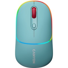 CANYON MW-22, 2 in 1 Wireless optical mouse with 4 buttons,Silent switch for right/<wbr>left keys,DPI 800/<wbr>1200/<wbr>1600, 2 mode(BT/ 2.4GHz), 650mAh Li-poly battery,RGB backlight,Dark cyan, cable length 0.8m, 110*62*34.2mm, 0.085kg