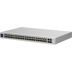 Ubiquiti 48-port, Layer 2 switch, 48 x GbE ports, 4 x 1G SFP ports, Fanless, silent cooling, ESD/<wbr>EMP protection, 1.3" touchscreen LCM display, Rackmount (Kit included)