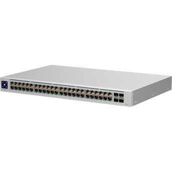 Ubiquiti 48-port, Layer 2 switch, 48 x GbE ports, 4 x 1G SFP ports, Fanless, silent cooling, ESD/<wbr>EMP protection, 1.3" touchscreen LCM display, Rackmount (Kit included) - Metoo (1)