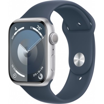 Apple Watch Series 9 GPS 45mm Silver Aluminium Case with Storm Blue Sport Band - M/<wbr>L,Model A2980 - Metoo (9)