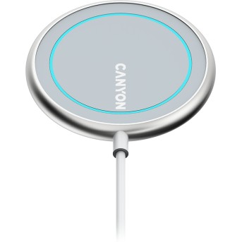 CANYON WS-100 Wireless charger, Input 9V/<wbr>2A, 9V/<wbr>2.7A, 12V/<wbr>2A, Output 15W/<wbr>10W/<wbr>7.5W/<wbr>5W, Type c cable length 1.5m, Acrylic surface+Aluminium alloy edge, 59*59*7mm, 0.06Kg, Silver - Metoo (1)