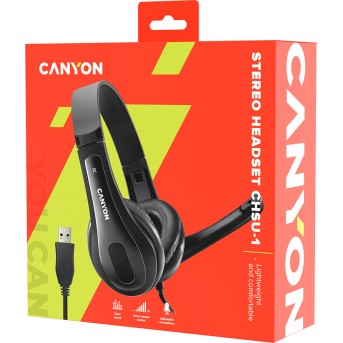 CANYON CHSU-1 basic PC headset with microphone, USB plug, leather pads, Flat cable length 2.0m, 160*60*160mm, 0.13kg, Black; - Metoo (5)