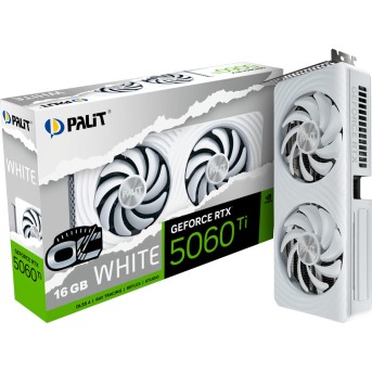 Palit GeForce RTX 5060 Ti WHITE OC 16GB GDDR7, 128 bit, 1x HDMI 2.1b, 3x DP 2.1b, 2 Fan, 1x 8-pin pwr connector, 600W, 262.1 x 126.3 x 40.1 mm, NE7506TU19T1-GB2061M в Metoo.kz - Metoo (1)