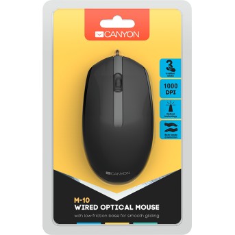 Canyon Wired optical mouse with 3 buttons, DPI 1000, with 1.5M USB cable, black, 65*115*40mm, 0.1kg - Metoo (6)