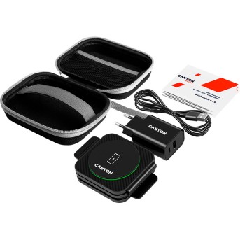 CANYON WS-305, Foldable 3in1 Wireless charger with case, touch button for Running water light, Input 9V/<wbr>2A, 12V/<wbr>1.5AOutput 15W/<wbr>10W/<wbr>7.5W/<wbr>5W, Type c to USB-A cable length 1.2m, with charger QC 18W EU plug, Fold size: 97.8*72.4*25.2mm. Unfold size: 272 - Metoo (8)