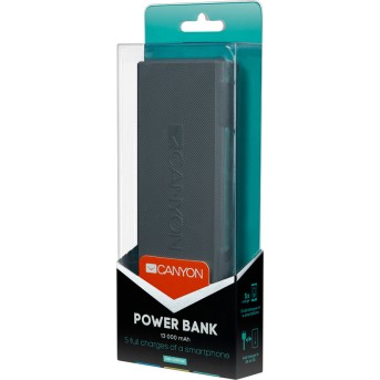 CANYON Power bank 13000mAh built-in Lithium-ion battery, max output 5V2.4A, input 5V2A. Dark Gray - Metoo (2)