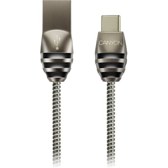 CANYON Type C USB 2.0 standard cable, Power & Data output, 5V 2A, OD 3.5mm, metallic Jacket, 1m, gun color, 0.04kg - Metoo (1)
