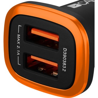 CANYON Universal 2xUSB car adapter, Input 12V-24V, Output 5V-2.1A, with Smart IC, black rubber coating with orange electroplated ring(without LED backlighting), 51.8*31.2*26.2mm, 0.016kg - Metoo (2)