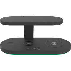 CANYON WS-501 5in1 Wireless charger, with UV sterilizer, with touch button for Running water light, Input QC24W or PD36W, Output 15W/<wbr>10W/<wbr>7.5W/<wbr>5W, USB-A 10W(max), Type c to USB-A cable length 1.2m, 188*90*81mm, 0.249Kg, Black