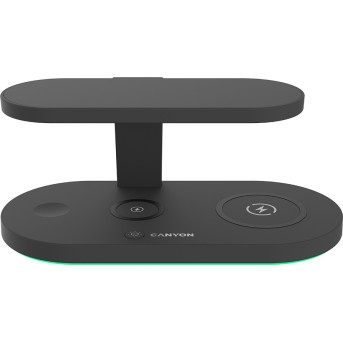 CANYON WS-501 5in1 Wireless charger, with UV sterilizer, with touch button for Running water light, Input QC24W or PD36W, Output 15W/<wbr>10W/<wbr>7.5W/<wbr>5W, USB-A 10W(max), Type c to USB-A cable length 1.2m, 188*90*81mm, 0.249Kg, Black - Metoo (1)