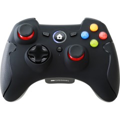 CANYON GP-W6 2.4G Wireless Controller with Dual Motor, Rubber coating, 2PCS AA Alkaline battery ,support PC X-input mode/<wbr>D-input mode, PS3, Android/<wbr>nano size dongle,black