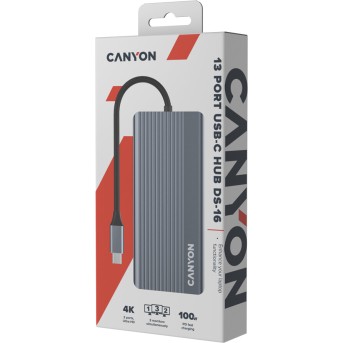 CANYON hub DS-16 13in1 4k USB-C Grey в Metoo.kz - Metoo (7)