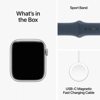 Apple Watch Series 9 GPS 45mm Silver Aluminium Case with Storm Blue Sport Band - S/<wbr>M (Demo),Model A2980 - Metoo (17)