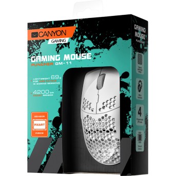 CANYON,Gaming Mouse with 7 programmable buttons, Pixart 3519 optical sensor, 4 levels of DPI and up to 4200, 5 million times key life, 1.65m Ultraweave cable, UPE feet and colorful RGB lights, White, size:128.5x67x37.5mm, 105g - Metoo (6)