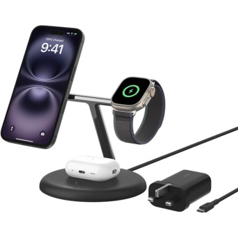BELKIN PRO 3in1 Qi2 15w Magnetic Adjustable Charging Stand, Black в Metoo.kz - Metoo (1)