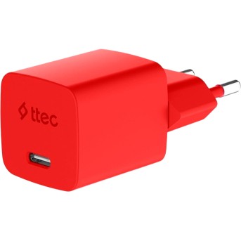 ttec SmartCharger GAN 20W PD Travel Fast Charger + USB-C - Lightning Cable 120cm, Neon Red в Metoo.kz - Metoo (3)