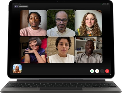 iPad Air, attached to Magic Keyboard, Black color, Group FaceTime call on screen