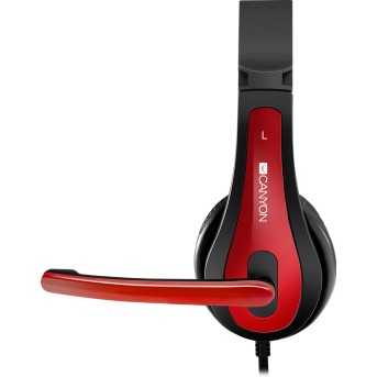 CANYON HSC-1 basic PC headset with microphone, combined 3.5mm plug, leather pads, Flat cable length 2.0m, 160*60*160mm, 0.13kg, Black-red - Metoo (4)