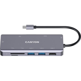 CANYON DS-11, 9 in 1 USB C hub, with 1*HDMI: 4K*30Hz,1*Gigabit Ethernet,, 1*Type-C PD charging port, Max 100W PD input. 2*USB3.0,transfer speed up to 5Gbps. 1*USB 2.0, 1*SD, 1*3.5mm audio jack, cable 18cm, Aluminum alloy housing115*46*15 mm, 88.5g, Dark g - Metoo (1)