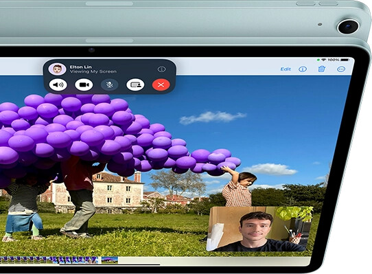iPad Air with 12MP Ultra Wide front camera showing SharePlay feature in FaceTime
