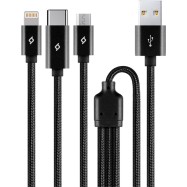 ttec Trio Charge / Data Mini Cable , Type-C , Lightning , Micro USB , 120cm , Black
