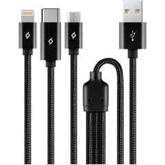 ttec Trio Charge / Data Mini Cable , Type-C , Lightning , Micro USB , 120cm , Black