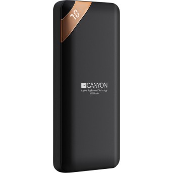 CANYON Power bank 10000mAh Li-poly battery, Input 5V/<wbr>2A, Output 5V/<wbr>2.1A(Max), with Smart IC and power display, Black, USB cable length 0.25m, 137*67*13mm, 0.230Kg - Metoo (1)