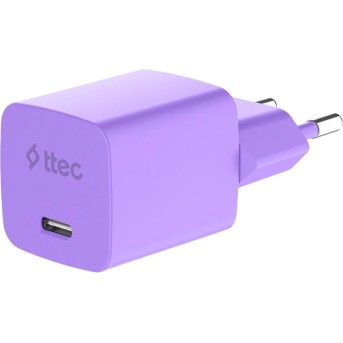 ttec SmartCharger GAN 20W PD Travel Fast Charger + USB-C - USB-C 3A Cable 120cm, Neon Purple в Metoo.kz - Metoo (3)