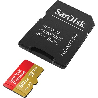 SanDisk Extreme microSDXC 512GB + SD Adapter + 1 year RescuePRO Deluxe up to 190MB/s & 130MB/s Read/Write speeds A2 C10 V30 UHS-I U3 в Metoo.kz - Metoo (1)