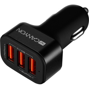 CANYON Universal 3xUSB car adapter, Input 12V-24V, Output 5V-3.1A, black rubber coating+black metal ring (side with USB is in plastic), 66*35.2*25.1mm, 0.025kg - Metoo (3)