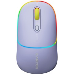 CANYON MW-22, 2 in 1 Wireless optical mouse with 4 buttons,Silent switch for right/<wbr>left keys,DPI 800/<wbr>1200/<wbr>1600, 2 mode(BT/ 2.4GHz), 650mAh Li-poly battery,RGB backlight,Mountain lavender, cable length 0.8m, 110*62*34.2mm, 0.085kg